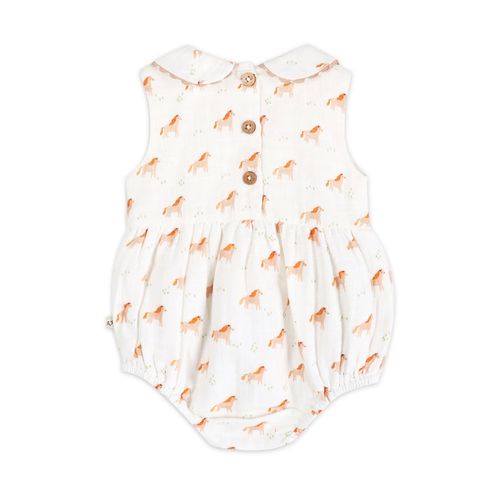 Horse Baby Bubble Romper Back (Organic Muslin)
