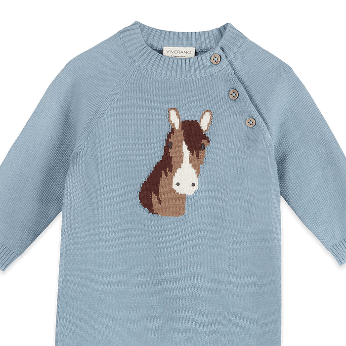 Organic Cotton Horse Face Jacquard Knit Baby Jumpsuit, Detail