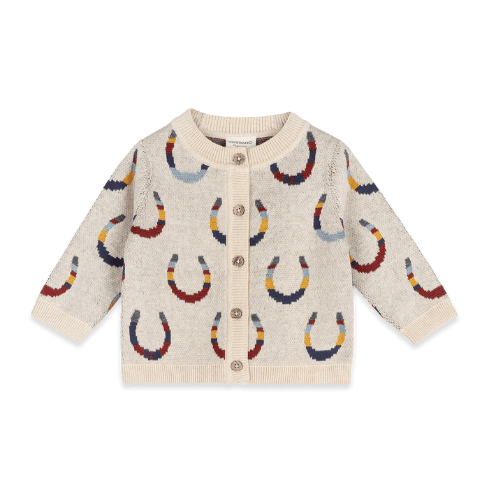 Horse Shoe Jacquard Knit Baby Cardigan, Organic Cotton