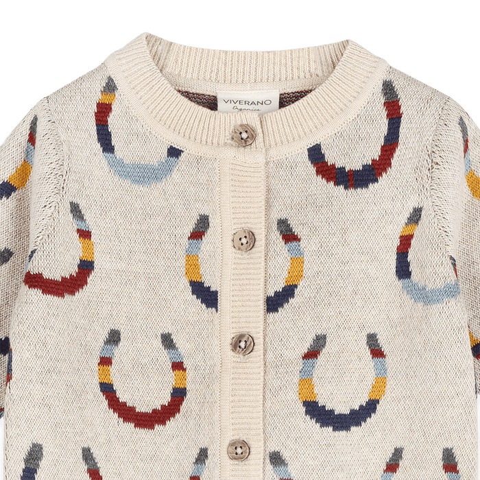 Organic Cotton Horse Shoe Jacquard Knit Baby Cardigan, Detail