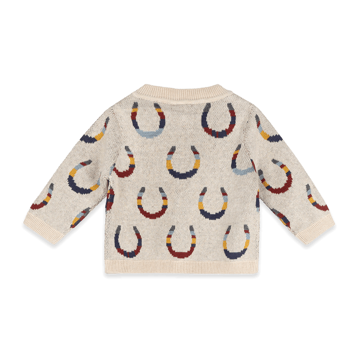 Organic Cotton Horse Shoe Jacquard Knit Baby Cardigan, Back