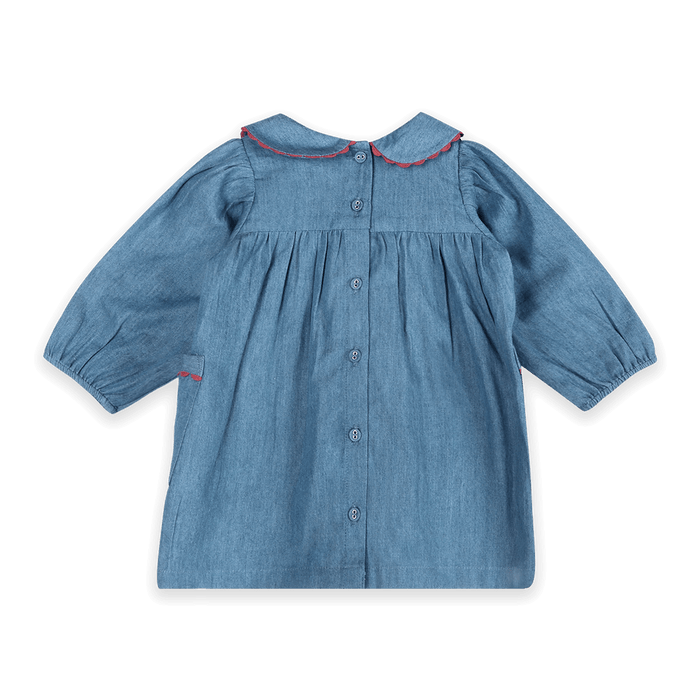 Ida Floral Embroidered Denim Baby Dress & Bloomer Set (Organic Cotton) - Back