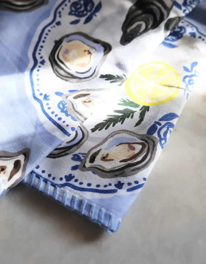 Idlewild Co. - Oysters Cotton Tea Towel with Embroidered Detail