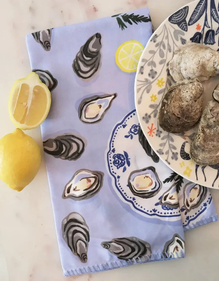 Idlewild Co. - Oysters Cotton Tea Towel with Embroidered Detail