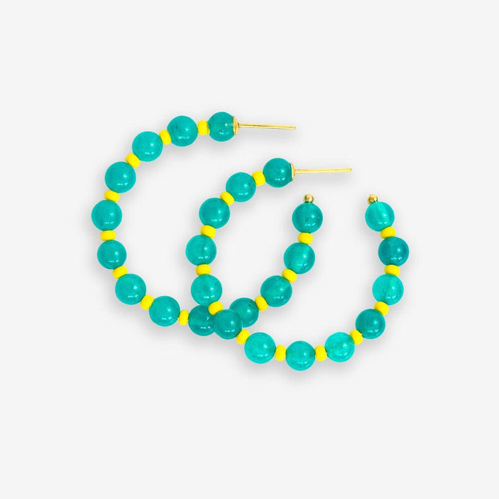 Ink & Alloy -  Angela Round Stones With Alternating Seed Bead Hoop Earrings Turquoise
