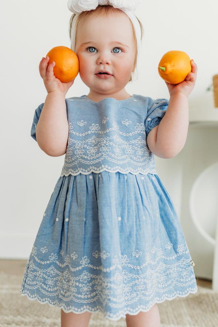 Isla Chambray Baby Dress + Bloomer (Organic Cotton)
