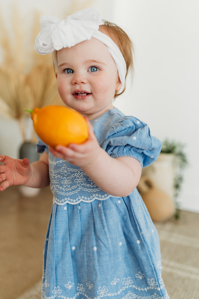 Isla Chambray Baby Dress + Bloomer (Organic Cotton)
