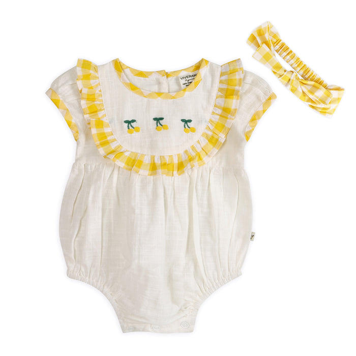 Josephine Lemons Embroidered Baby Romper + Headband (Organic)
