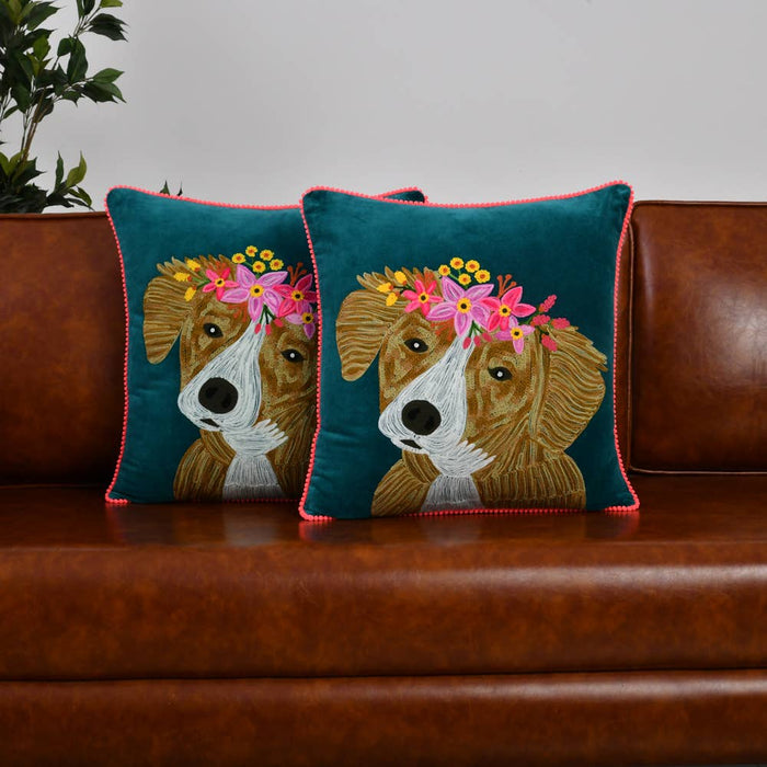 Karma Living - Dog Velvet Pillow 18x18"