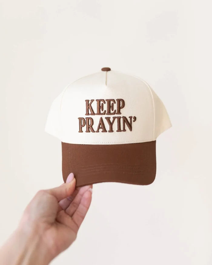 Keep Prayin' KIDS Hat - Brown & Off-White