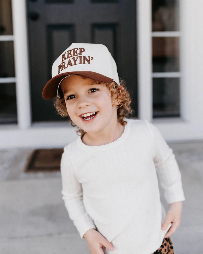 Keep Prayin' KIDS Hat - Brown & Off-White