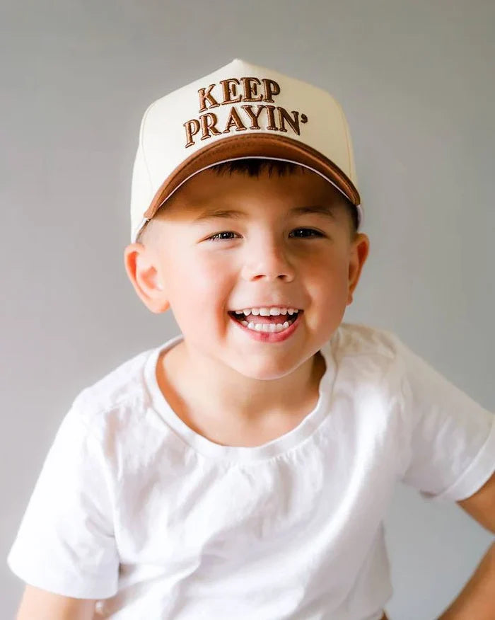 Keep Prayin' KIDS Hat - Brown & Off-White