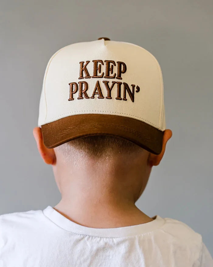 Keep Prayin' KIDS Hat - Brown & Off-White
