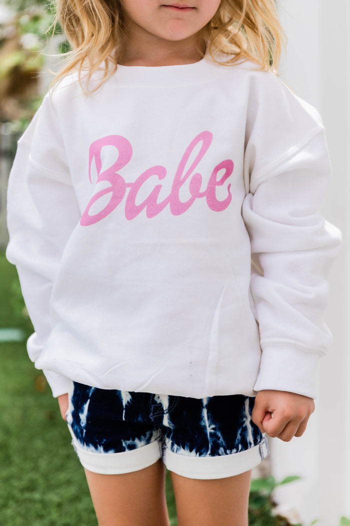 Kids Babe Script Graphic Sweatshirt White