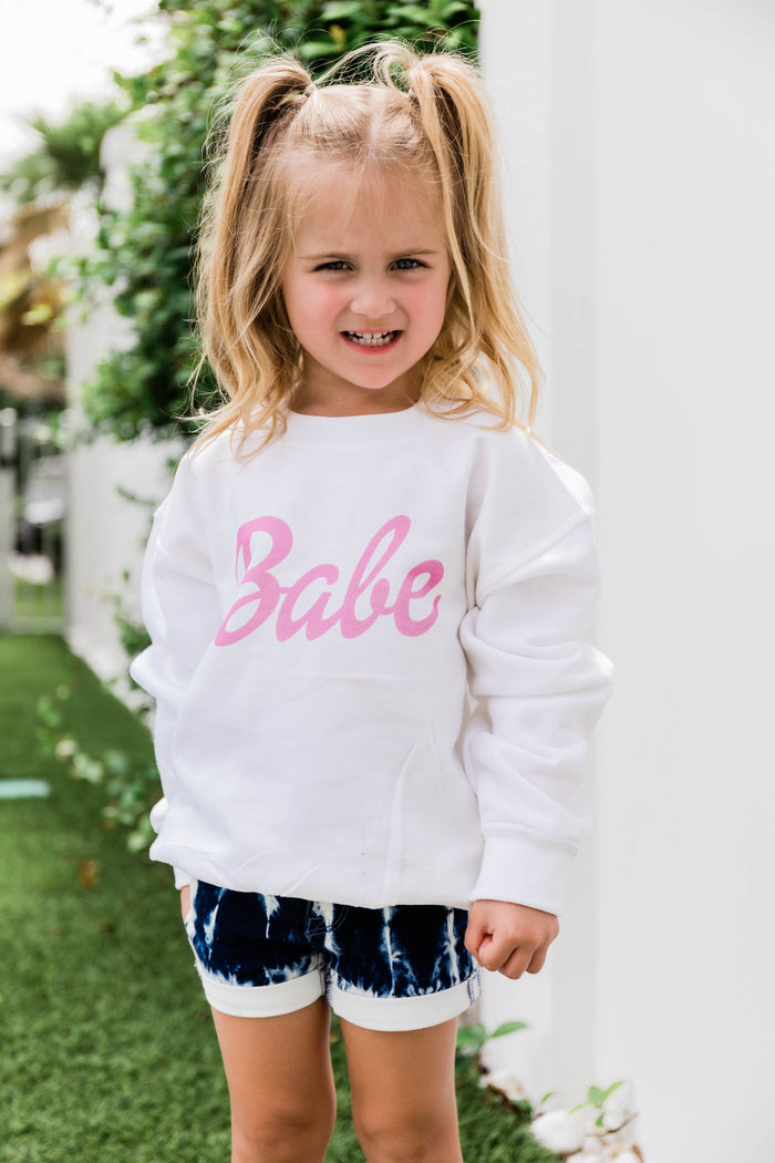 Kids Babe Script Graphic Sweatshirt White