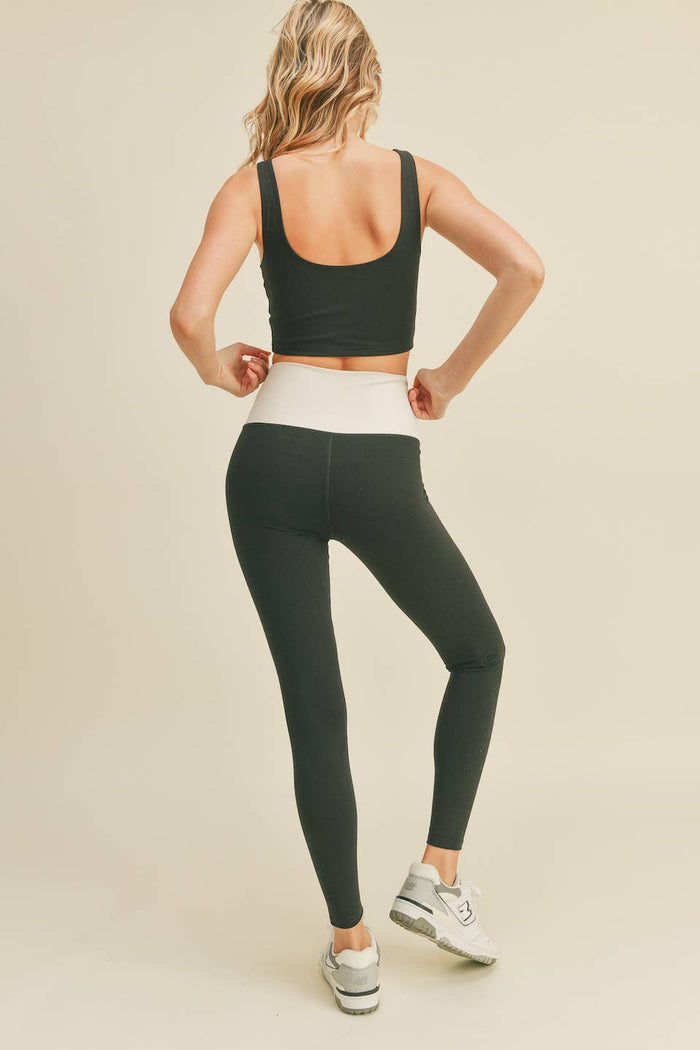 KIMBERLY C - Black Color Block Front-Twist Top & Leggings Set