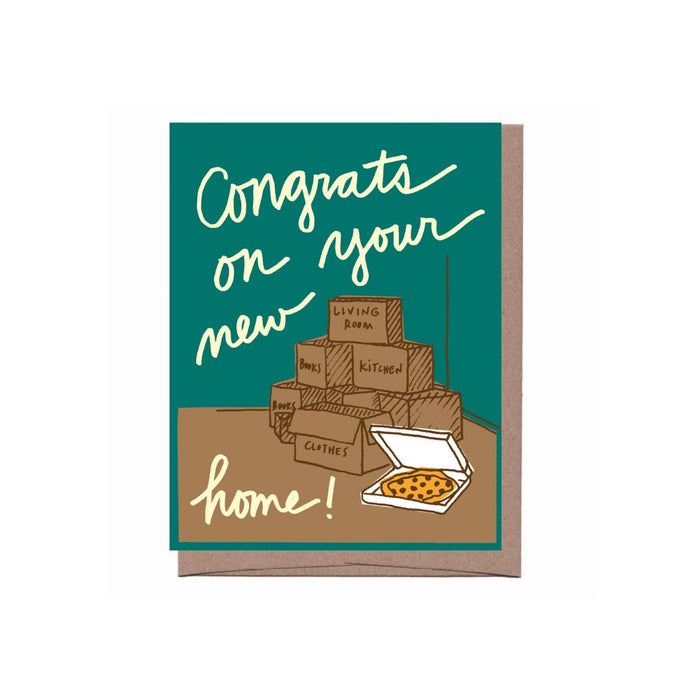 La Familia Green - Boxes & Pizza New Home Greeting Card