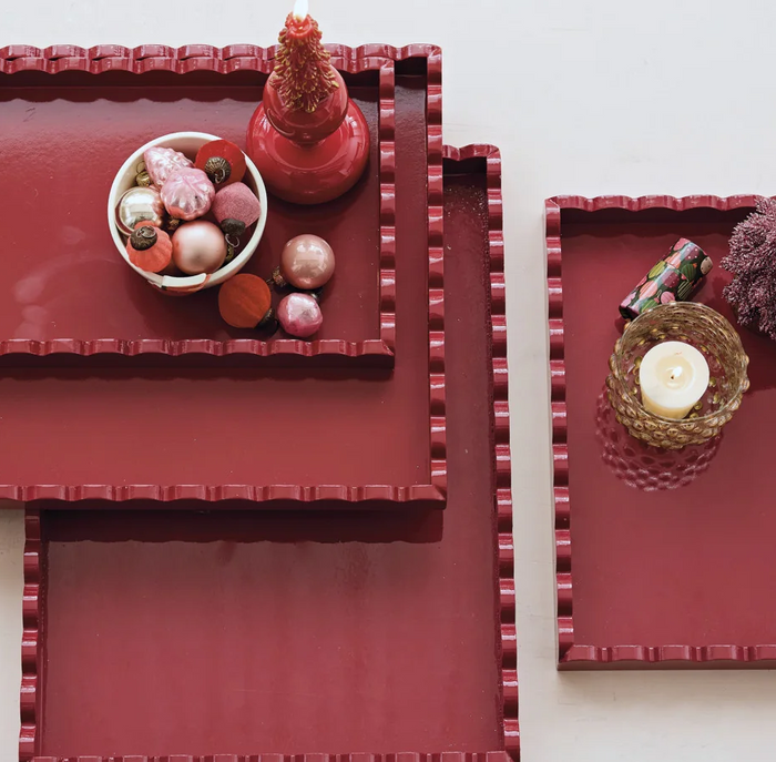 Lacquered Scalloped Tray, Red - 13 Hub Lane   |  Lacquered Trays