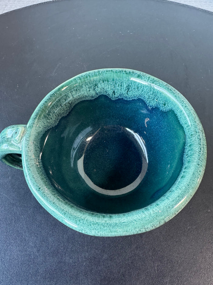 Large Green & Blue Drip Glazed Pottery Coffee or Soup Mug