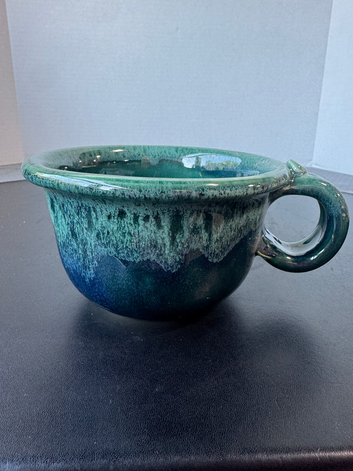 Large Green & Blue Drip Glazed Pottery Coffee or Soup Mug