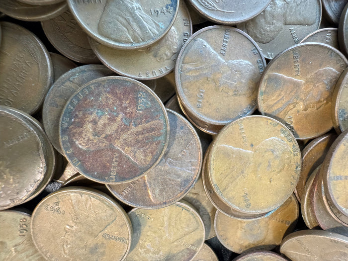 Large Lot of Assorted Pennies (Some Wheat) with 2 Eisenhower Dollar Coins