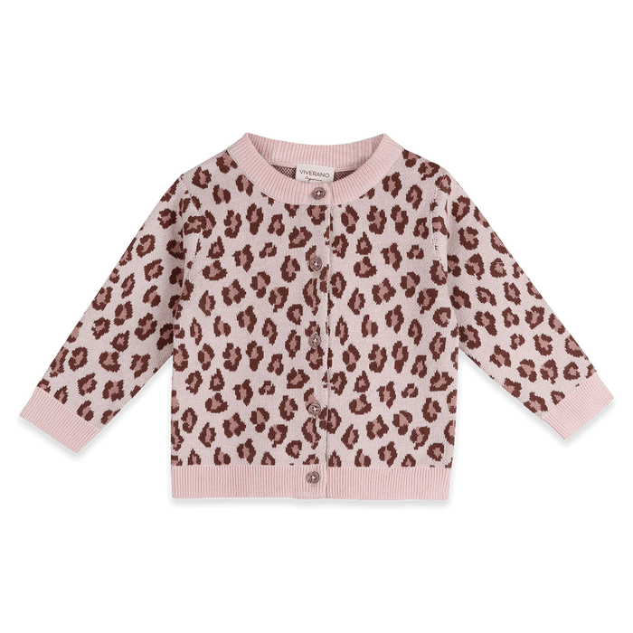 Organic Cotton Leopard Baby Knit Cardigan and Pants, Front