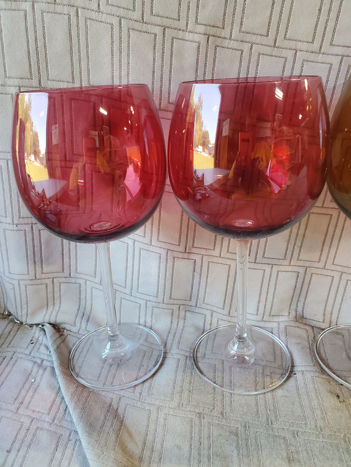 Lot of 7 Lenox "Tuscany Harvest" Multi-Colored Balloon Wine Glasses