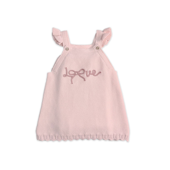 Love Embroidered Sweater Knit Baby Dress & Bodysuit Set (Organic Cotton) - Front