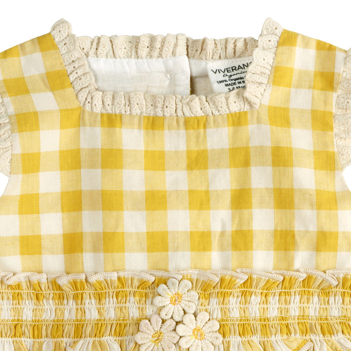 Lucy Gingham Smocked Baby Romper Detail (Organic)