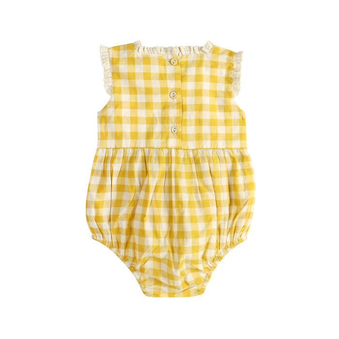 Lucy Gingham Smocked Baby Romper Back (Organic)