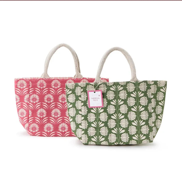 Lunch Tote Bag - Palm Deco Print Thermal - Pink or Green - Findlay Rowe Designs