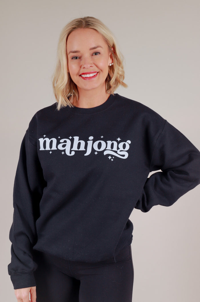 Mahjong Cropped Sweatshirt- Black