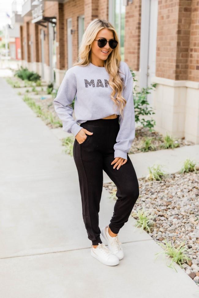 Mama Animal Print Sweatshirt Grey