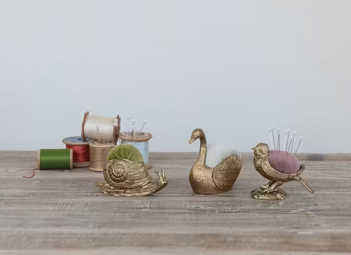 Metal Gold and Velvet Pin Cushion - Snail Bird Swan - Findlay Rowe Designs