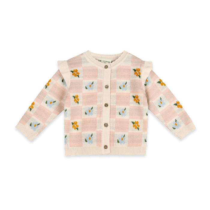 Mia Bouquet Jacquard Knit Baby Cardigan, Organic Cotton