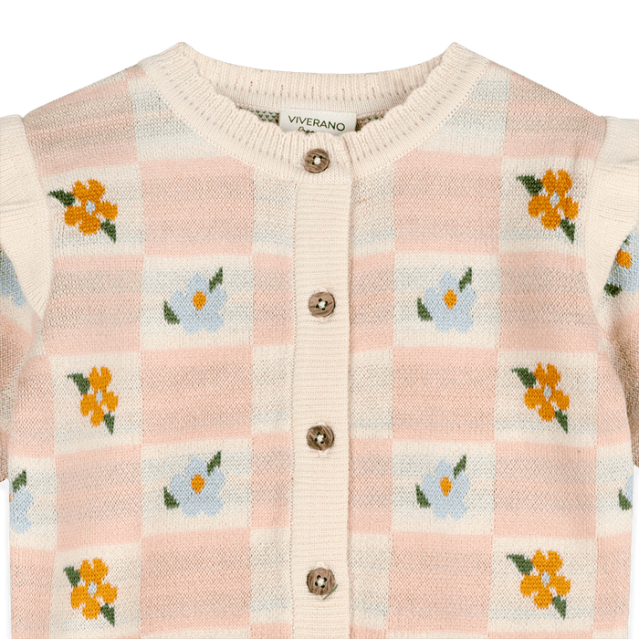 Organic Cotton Mia Bouquet Jacquard Knit Baby Cardigan, Detail