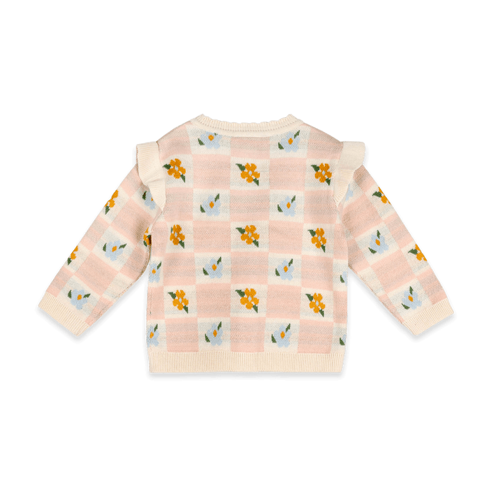 Organic Cotton Mia Bouquet Jacquard Knit Baby Cardigan, Back