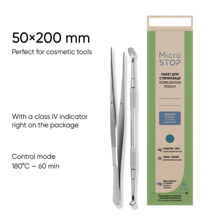 MicroStop ECO Dry Heat Sterilization Pouches with class 4 indicator Kraft Bags 50×200 mm (100 pcs) Sterilization Pouches MicroSTOP
