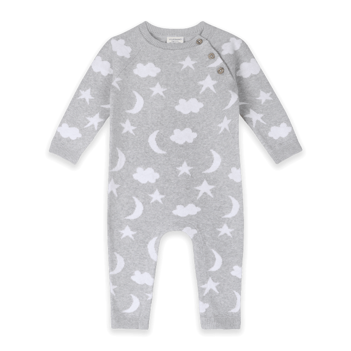 Heather Grey Moon and Stars Dream Knit Baby Coverall, Organic Cotton