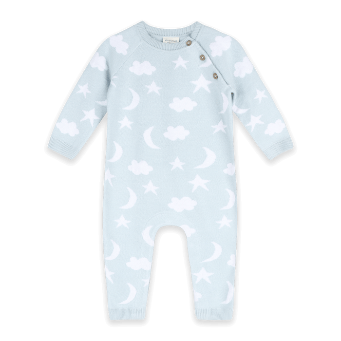 Baby Blue Moon and Stars Dream Knit Baby Coverall, Organic Cotton