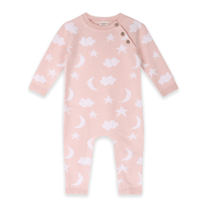 Baby Pink Moon and Stars Dream Knit Baby Coverall, Organic Cotton