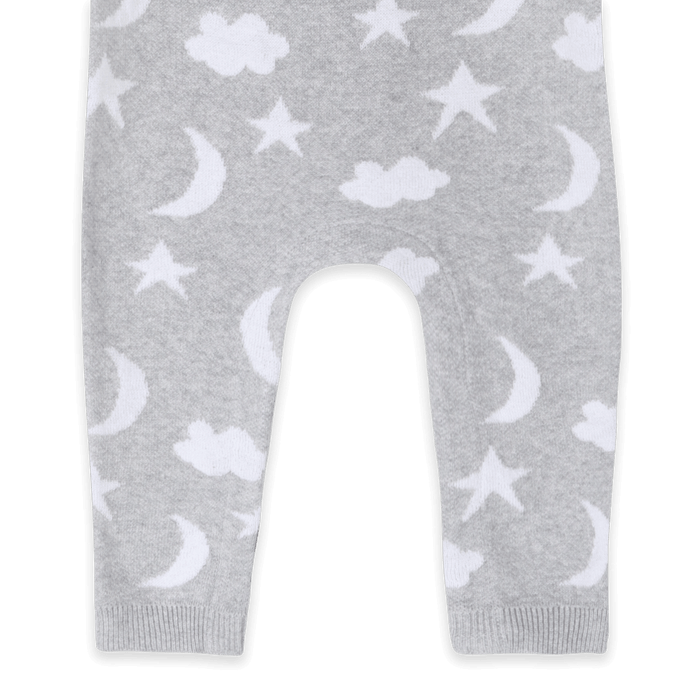 Organic Cotton Heather Grey Moon and Stars Dream Knit Baby Coverall, Leg Detail