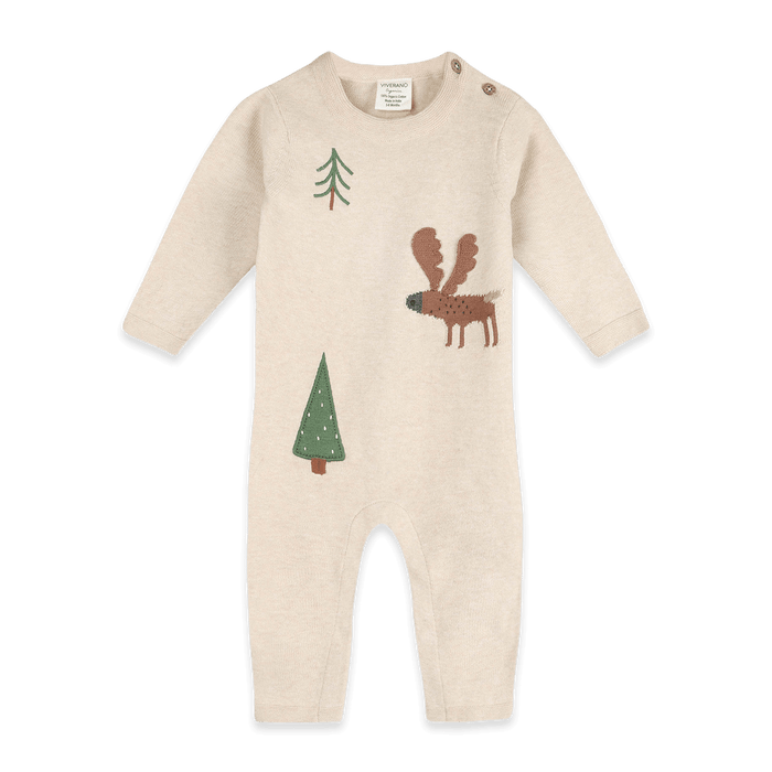 Moose Applique Knit Baby Jumpsuit, Organic Cotton
