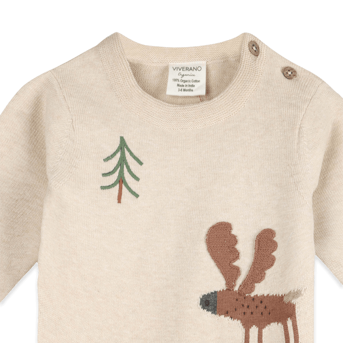 Organic Cotton Moose Applique Knit Baby Jumpsuit, Detail
