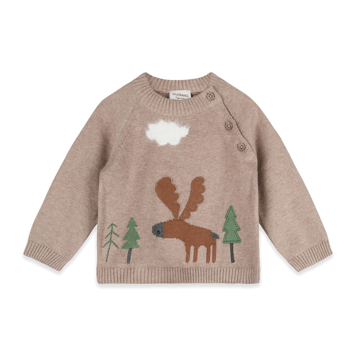 Moose Woods Knit Baby Pullover, Organic Cotton
