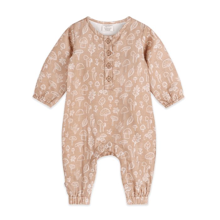 Mushroom Button Front Baby Jumpsuit (Organic Muslin) - Front