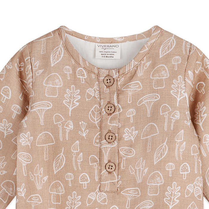 Mushroom Button Front Baby Jumpsuit (Organic Muslin) - Detail
