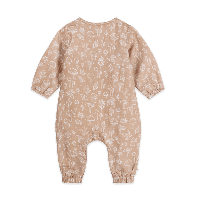 Mushroom Button Front Baby Jumpsuit (Organic Muslin) - Back