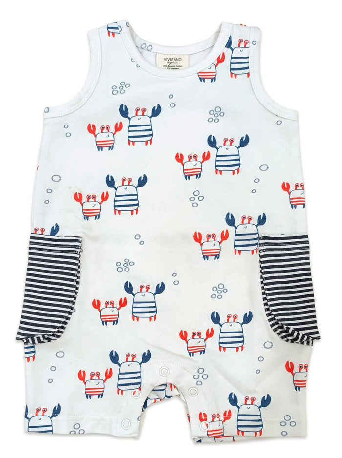 Nautical Crab Side Pocket Short Baby Romper (Organic Jersey)
