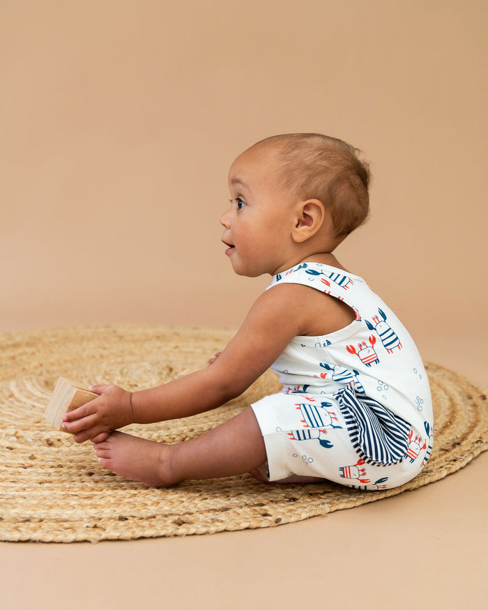 Nautical Crab Side Pocket Short Baby Romper (Organic Jersey)